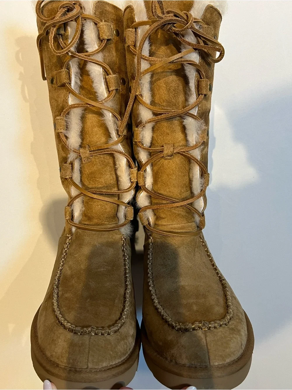 UGG Appalachin Tall Lace Up Shearling Boots Chestnut